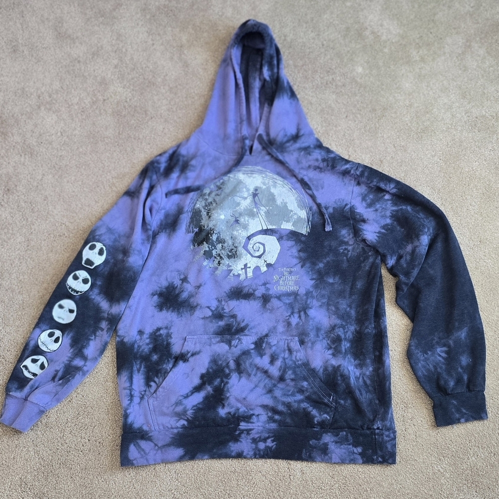 Disney's Nightmare Before Christmas Purple and Black Tie-Dye Hooded Sweatshirt